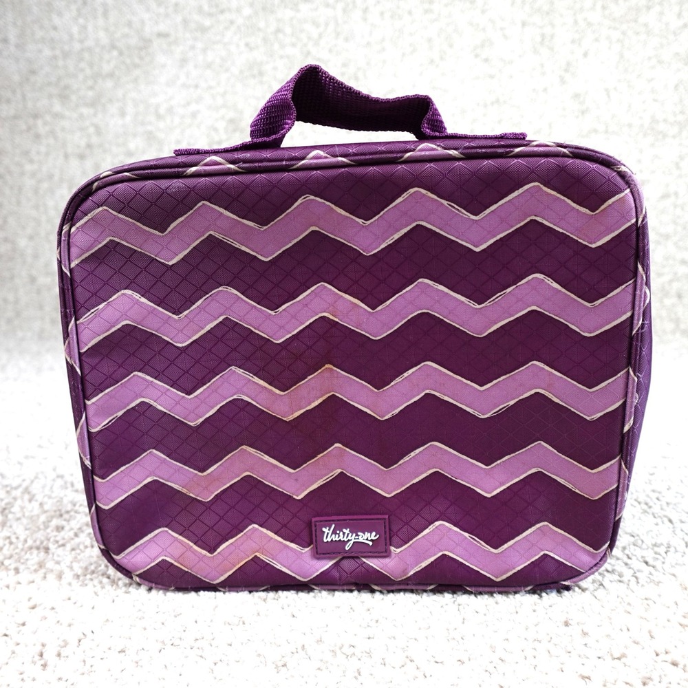 Thirty-One Purple Chevron Thermal Insulated Lunch Bag Zip Around